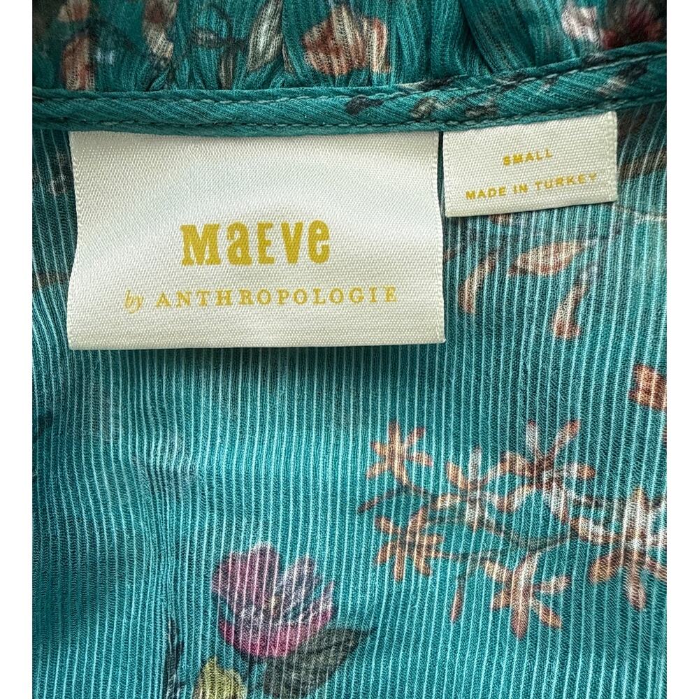 Anthropologie Maeve Emmy Floral Tunic Long Sleeve Sheer Dress Teal Size Small - Picture 8 of 12